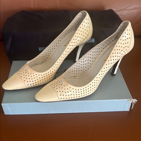 Prada Beige Perforated Heels